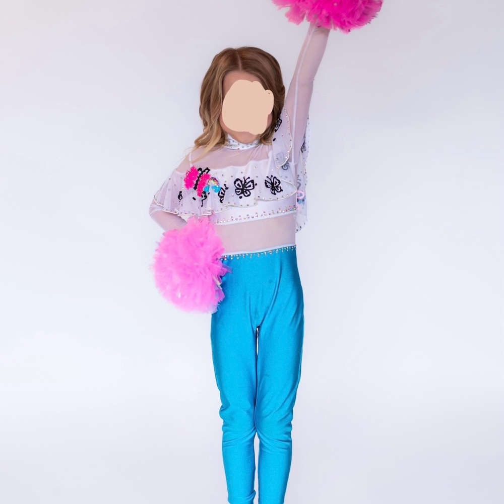 Girls custom rhinestoned encanto butterfly dance costume unitard